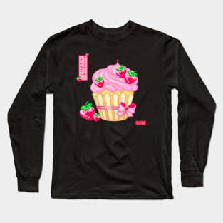 Kawaii Japanese Strawberry Cupcake Ichigo Sweet and cute bow! ❤ いちごカップケーキ ❤ Pink Version Long Sleeve T-Shirt